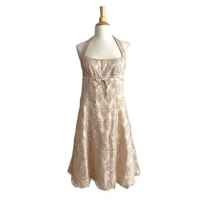 Y2K Champagne Lace Halter Dress | Zum Zum Niki Livas Prom Formal Gold Size 7